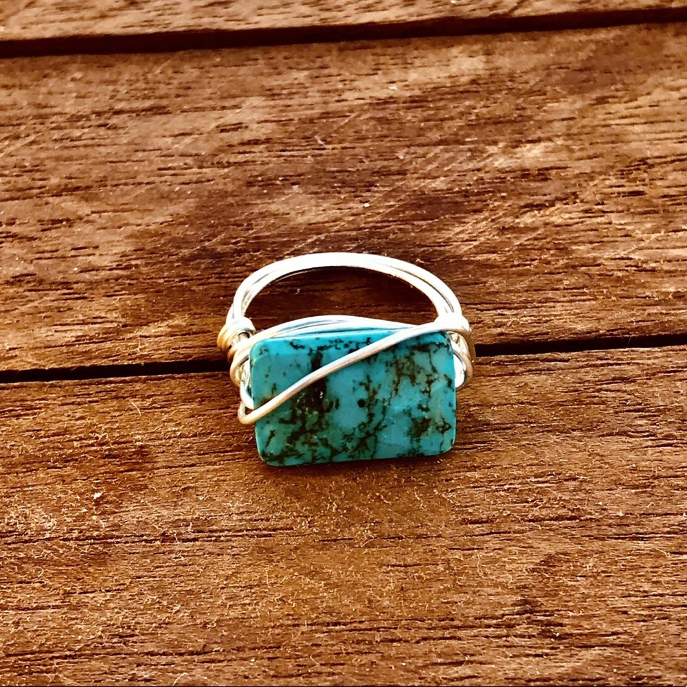 STATEMENT BOHEMIAN FLAT STONE WIRED RING- SILVER - Picture 11 of 13